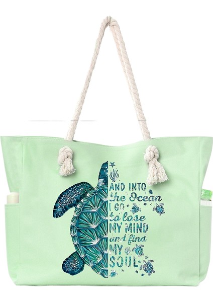 Büyük Kapasiteli Kaplumbağa Plaj Çantası Kadın Çantası Koltuk Altı Omuz Çantası Basit Çok Yönlü Günlük Saklama Kanvas Çantası (Yurt Dışından)