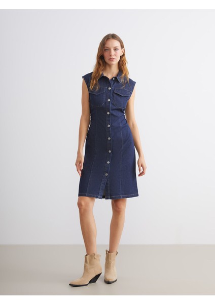 Yeni Sezon Gömlek Yaka Jean Elbise