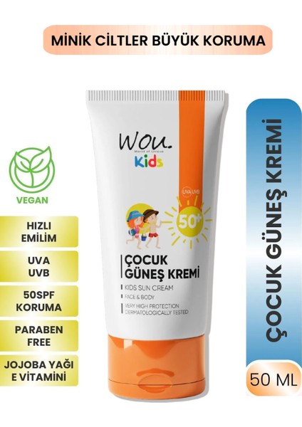 Kids Çocuk Güneş Kremi SPF50+ 50 ml Yüksek Koruma Tüm Cilt Tiplerine Uygun Dermatolojik Onaylı