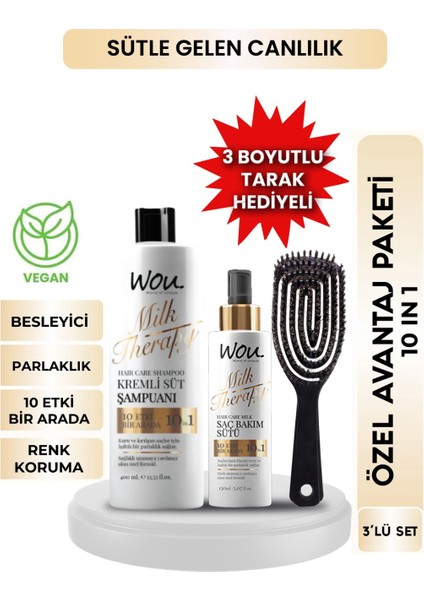 Milk Therapy Kremli Süt Şampuan 400 ml + Saç Bakım Sütü 150 ml – Besleyici, Parlaklık Veren ve Renk Koruyucu Bitkisel Formül, Parabensiz