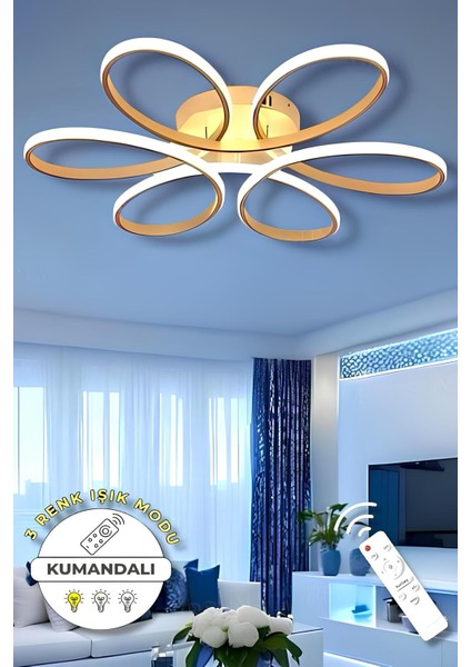 Sayra Eskitme (60CM) Kumandalı 3 Renk Modern Plafonyer LED Avize