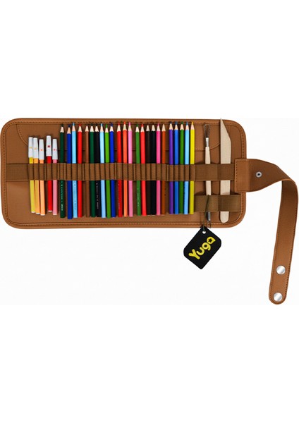 Suni Deri 36 Gözlü Rulo Kalemlik Taba