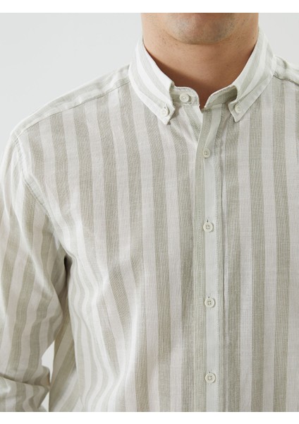 Yeni Sezon Regular Fit Uzun Kollu Çizgili Poplin Erkek Gömlek modelleri