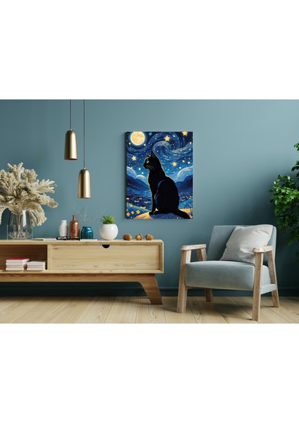 Van Gogh - Kedi ve Yıldızlı Geceler- Ahşap Mdf Tablo modelleri