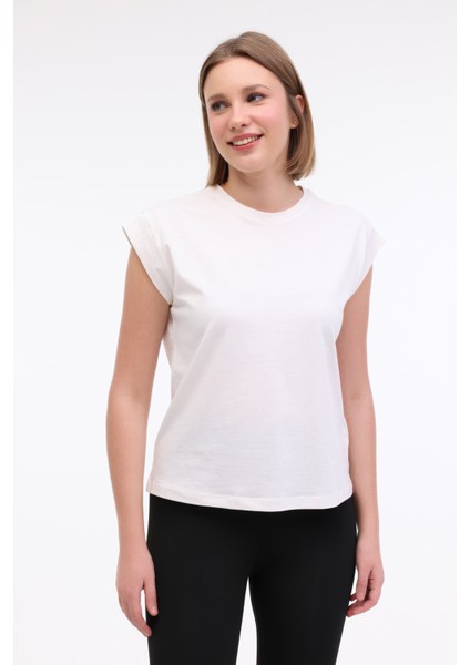 Wl Pelyaf 11KT71 5fx Ekru Kadın Kısa Kol T-Shirt