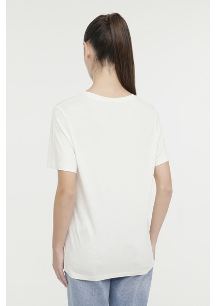 Wb V Vıskon 11Mdk205 4Fx Ekru Kadın Kısa Kol T-Shirt