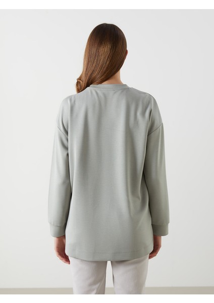 Yeni Sezon Bisiklet Yaka Kadın Sweatshirt Tunik fırsatları