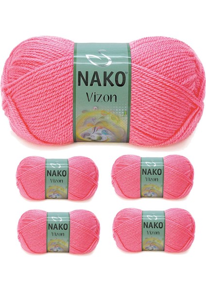 5 Adet Vizon Premium Akrilik El Örgü Ipi Yünü Renk NO:236 Gül Pembe