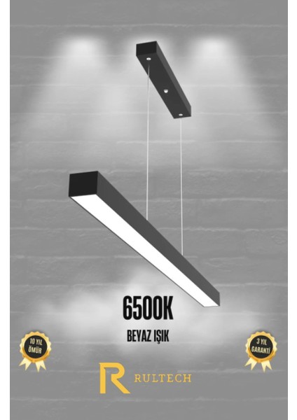 Lineer 80 cm Siyah Kasa Beyaz Işık 6500 K Ledli Sarkıt Modern Avize, Salon, Mutfak, Masa Üstü