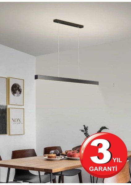 Lineer 80 cm Siyah Kasa Beyaz Işık 6500 K Ledli Sarkıt Modern Avize, Salon, Mutfak, Masa Üstü