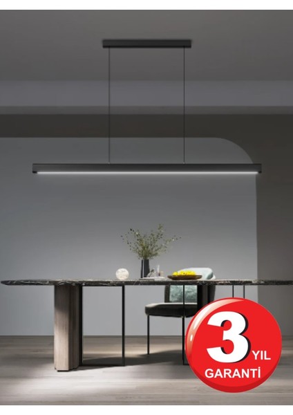 Lineer 80 cm Siyah Kasa Beyaz Işık 6500 K Ledli Sarkıt Modern Avize, Salon, Mutfak, Masa Üstü