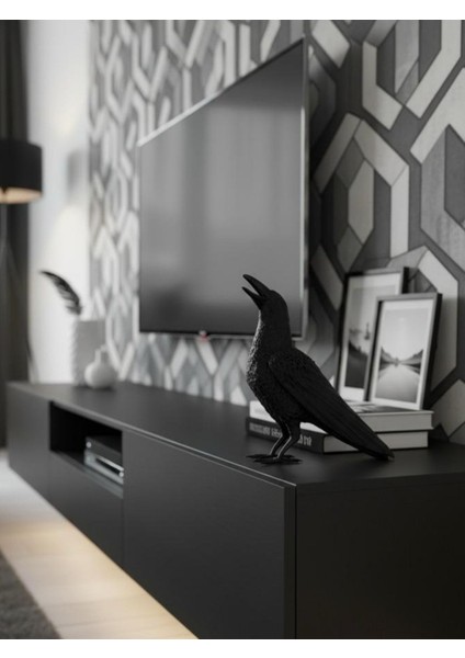 Premium Siyah Karga Figürü Dekoratif Obje Biblo Heykel