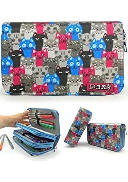 Kalem Kutusu Sevimli Kedi Desenli Fiber Deri Jumbo Boy 3 Bölmeli Mavi Organizer indirimleri