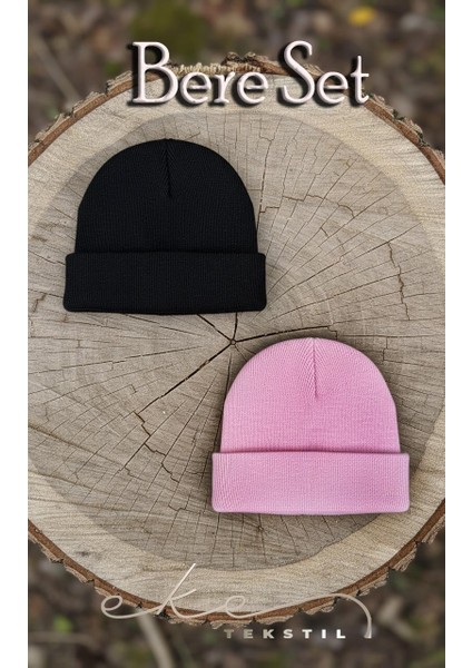 Unisex Katlamalı PEMBE,SİYAH 2'Lİ Bere Seti EKEBERESETİ2LİYENİ fırsatları