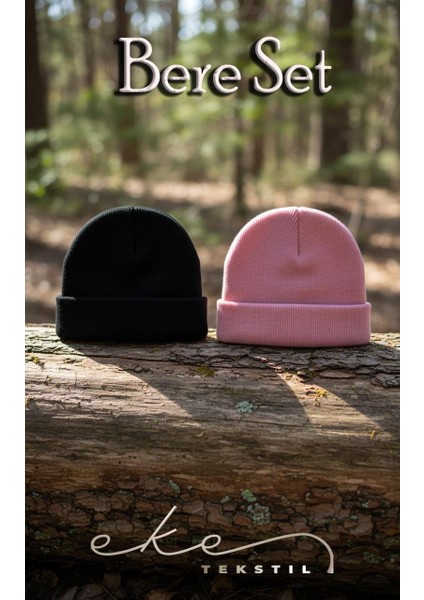 Unisex Katlamalı PEMBE,SİYAH 2'Lİ Bere Seti EKEBERESETİ2LİYENİ indirimleri