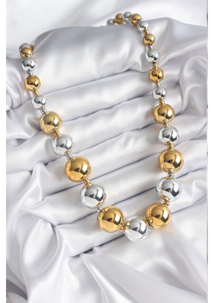 316L Çelik Gümüş Gold Renk Top Model Kadın Kolye - TJ-BKO8206 fiyatları
