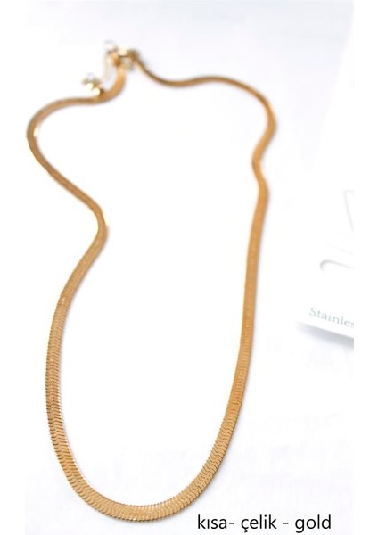 Kısa Italyan Çelik Kolye-45 cm - Altın