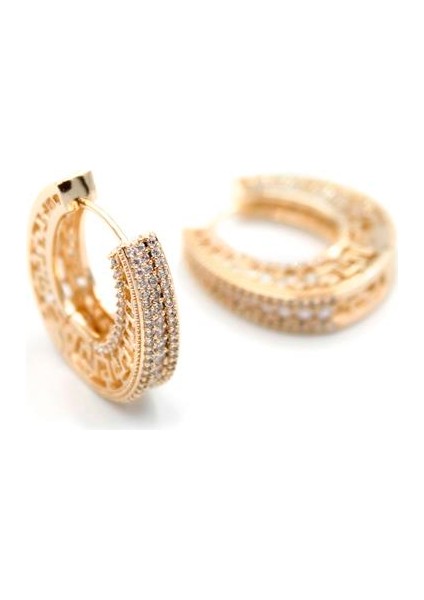 Taşlı Halka Küpe - Altın