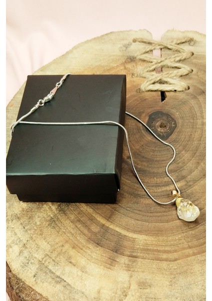 Sitrin Doğal Taşı Zincirli El Yapımı Kolye Uç: 2 cm Zincir: 20 cm Kutulu