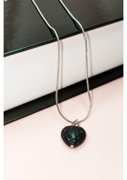 Lav Taşı Doğal Taşı Zincirli El Yapımı Kolye Uç: 1,5 cm Zincir: 20 cm Kutulu