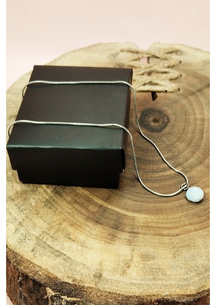 Kalsedon Doğal Taşı Zincirli El Yapımı Kolye Uç: 1,5 cm Zincir: 20 cm Kutulu