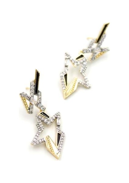 Taşlı Yıldız Küpe - Altın