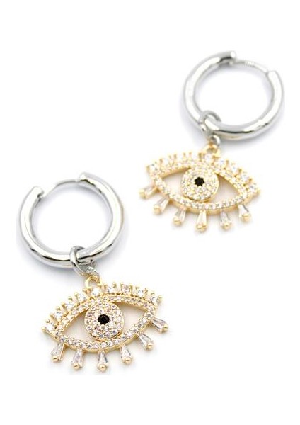 Zirkon Taşlı Göz Halka Küpe - Altın fiyatları