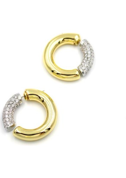 Taşlı Halka Küpe - Altın