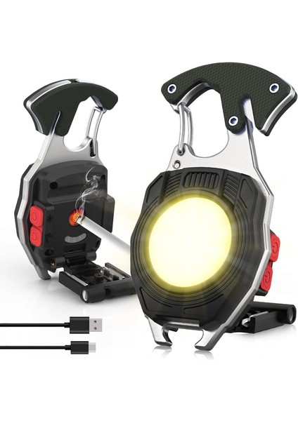Çok Fonksiyonlu Mini Çalışma Işığı Çakmak Özellikli LED Anahtarlık El Feneri 3 Işık Kaynakları Acil Durum Için LED Güç Göstergesi