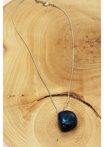 Lapis Lazuri Doğal Taşı Zincirli El Yapımı Kolye Uç: 2 cm Zincir: 20 cm Kutulu