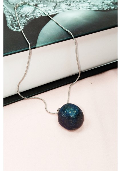 Lapis Lazuri Doğal Taşı Zincirli El Yapımı Kolye Uç: 2 cm Zincir: 20 cm Kutulu