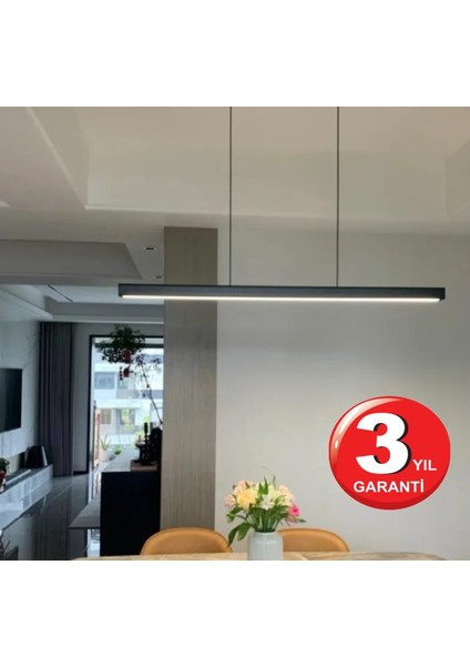 Lineer 60 cm Siyah Kasa Sıcak Beyaz Işık - 4000 K Ledli Sarkıt Modern Avize - Salon, Mutfak, Masa Üstü