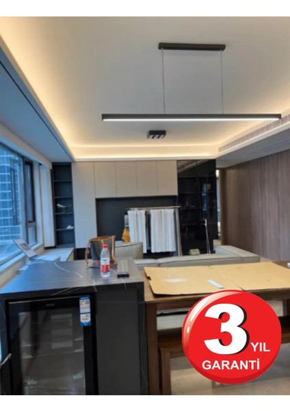 Lineer 60 cm Siyah Kasa Sıcak Beyaz Işık - 4000 K Ledli Sarkıt Modern Avize - Salon, Mutfak, Masa Üstü