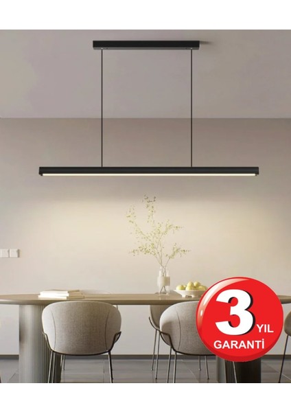 Lineer 60 cm Siyah Kasa Sıcak Beyaz Işık - 4000 K Ledli Sarkıt Modern Avize - Salon, Mutfak, Masa Üstü