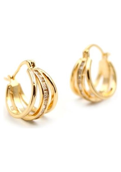 Taşlı Halka Küpe - Altın