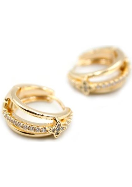 Taşlı Halka Küpe - Altın