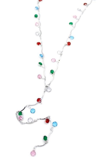 Renkli Taşlı Y Kolye - Gümüş