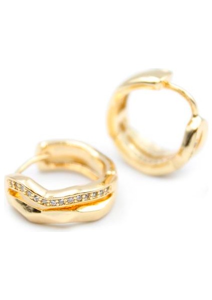 Taşlı Halka Küpe - Altın