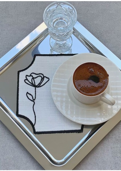 Simli Özel Tasarım Kahve Sunum Peçetesi , Kahve Yanı Sunumluk 6'lı Set Peçete
