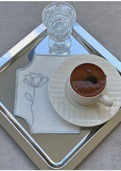 Simli Özel Tasarım Kahve Sunum Peçetesi , Kahve Yanı Sunumluk 6'lı Set Peçete