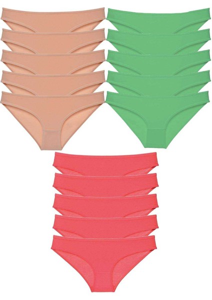 15 Adet Süper Eko Set Likralı Kadın Slip Külot Ten Yeşil Fuşya