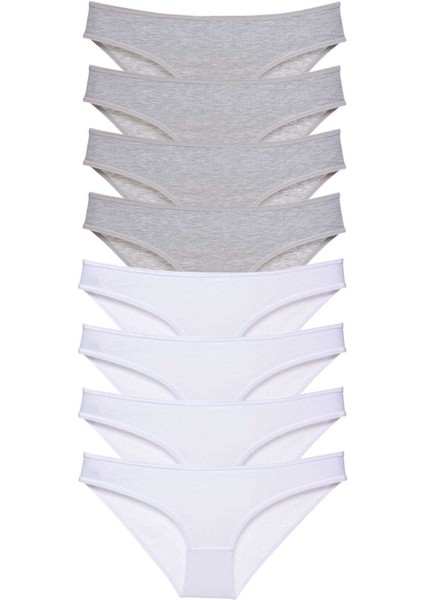 8 Adet Süper Eko Set Likralı Kadın Slip Külot Gri Beyaz
