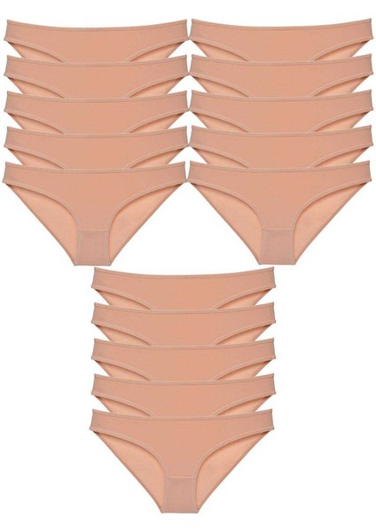 15 Adet Süper Eko Set Likralı Kadın Slip Külot Ten