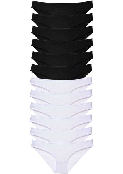 12 Adet Eko Set Likralı Kadın Slip Külot Siyah Beyaz