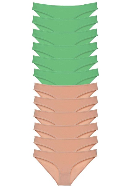 12 Adet Süper Eko Set Likralı Kadın Slip Külot Yeşil Ten
