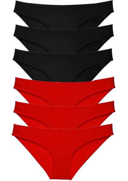 6 Adet Süper Eko Set Likralı Kadın Slip Külot Siyah Kırmızı