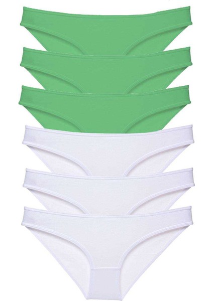 6 Adet Eko Set Likralı Kadın Slip Külot Yeşil Beyaz