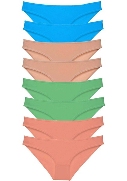 8 Adet Süper Eko Set Likralı Kadın Slip Külot Ten Pudra Yeşil Mavi