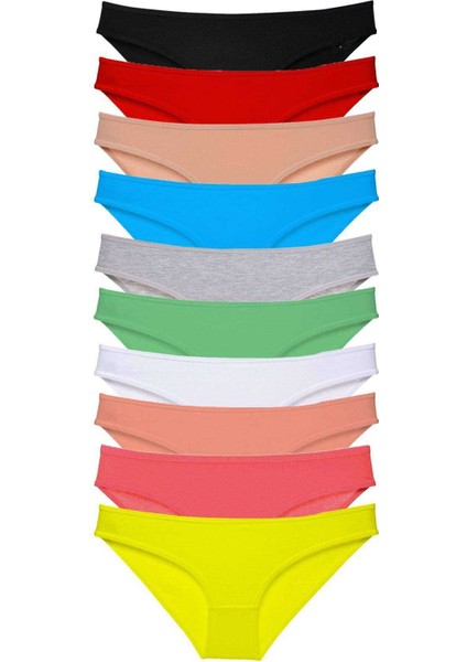 10 Adet Süper Eko Set Likralı Kadın Slip Külot Çok Renkli