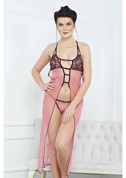 Kadın Şık Fantezi Uzun Elbise Gecelik Harness 3850 - Royaleks